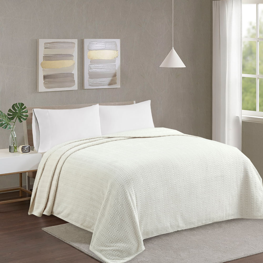 Frazada OI25 Chevron Beige 2 Plazas