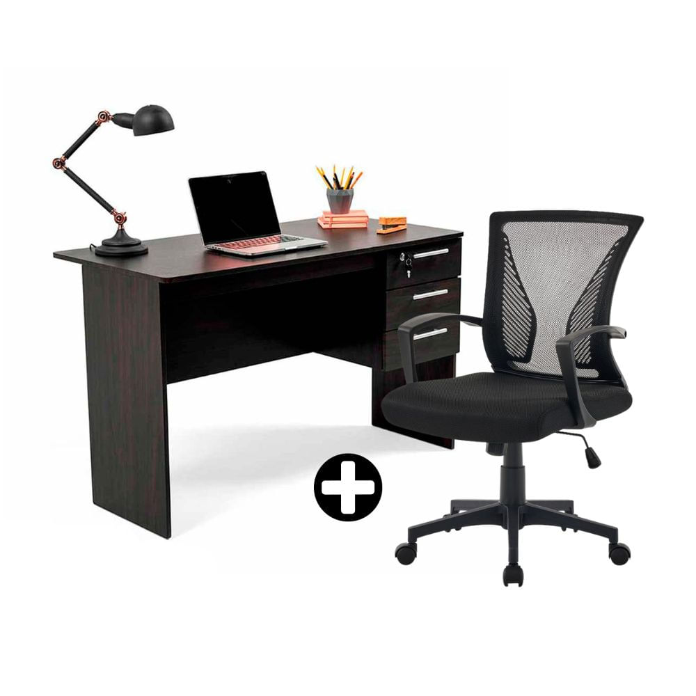 COMBO Orange: Escritorio Málaga + Silla de Oficina Giratoria Burgos Tela Mesh Negro