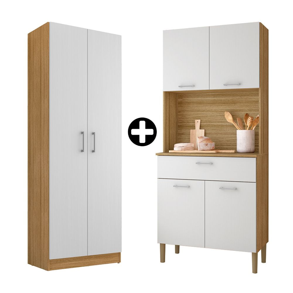 COMBO Orange: Mueble Alacena de Cocina Orion 74cm MDP Blanco + Mueble despensero Orion 61cm