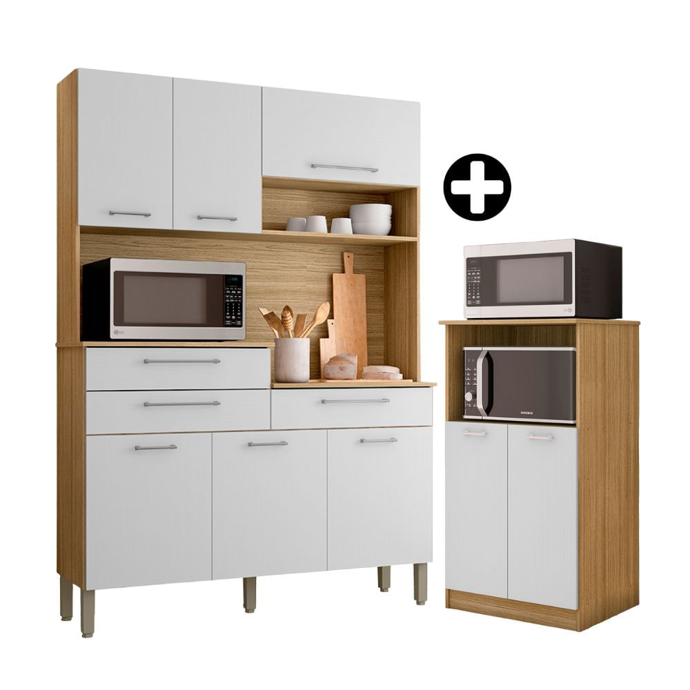 COMBO Orange: Mueble Alacena de Cocina Orion 138.5cm MDP Blanco+ Mueble multiuso base micro Orion