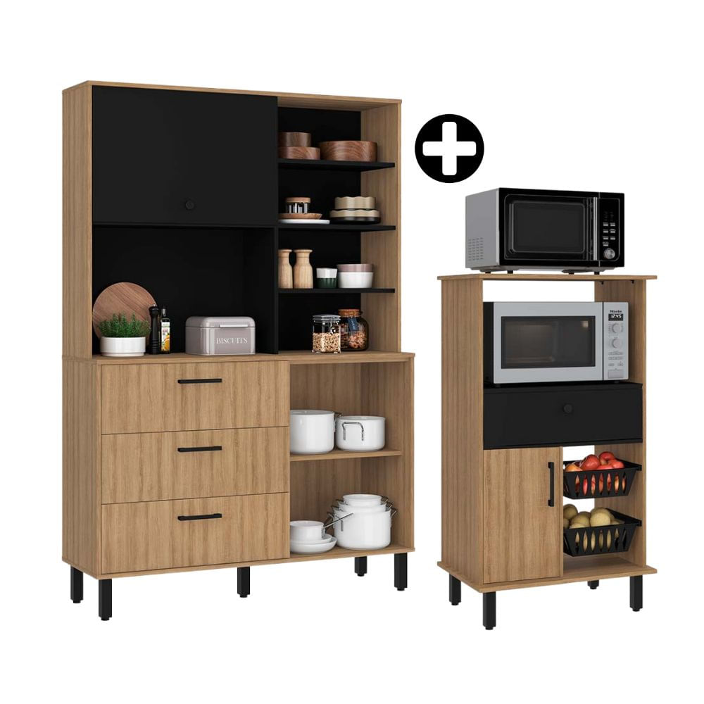 COMBO Orange: Mueble Alacena de Cocina Mariana 120cm MDP + Mueble Multiuso de Cocina Mariana MDP 1 Cajón