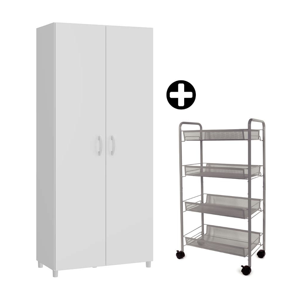 COMBO Orange: Mueble Despensero Dalia MDP 80x182cm Blanco + Carrito para frutas y verduras Gris