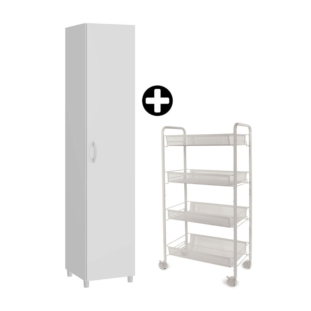 COMBO Orange: Mueble Despensero Dalia MDP 38x182cm Blanco + Carrito para frutas y verduras Blanco