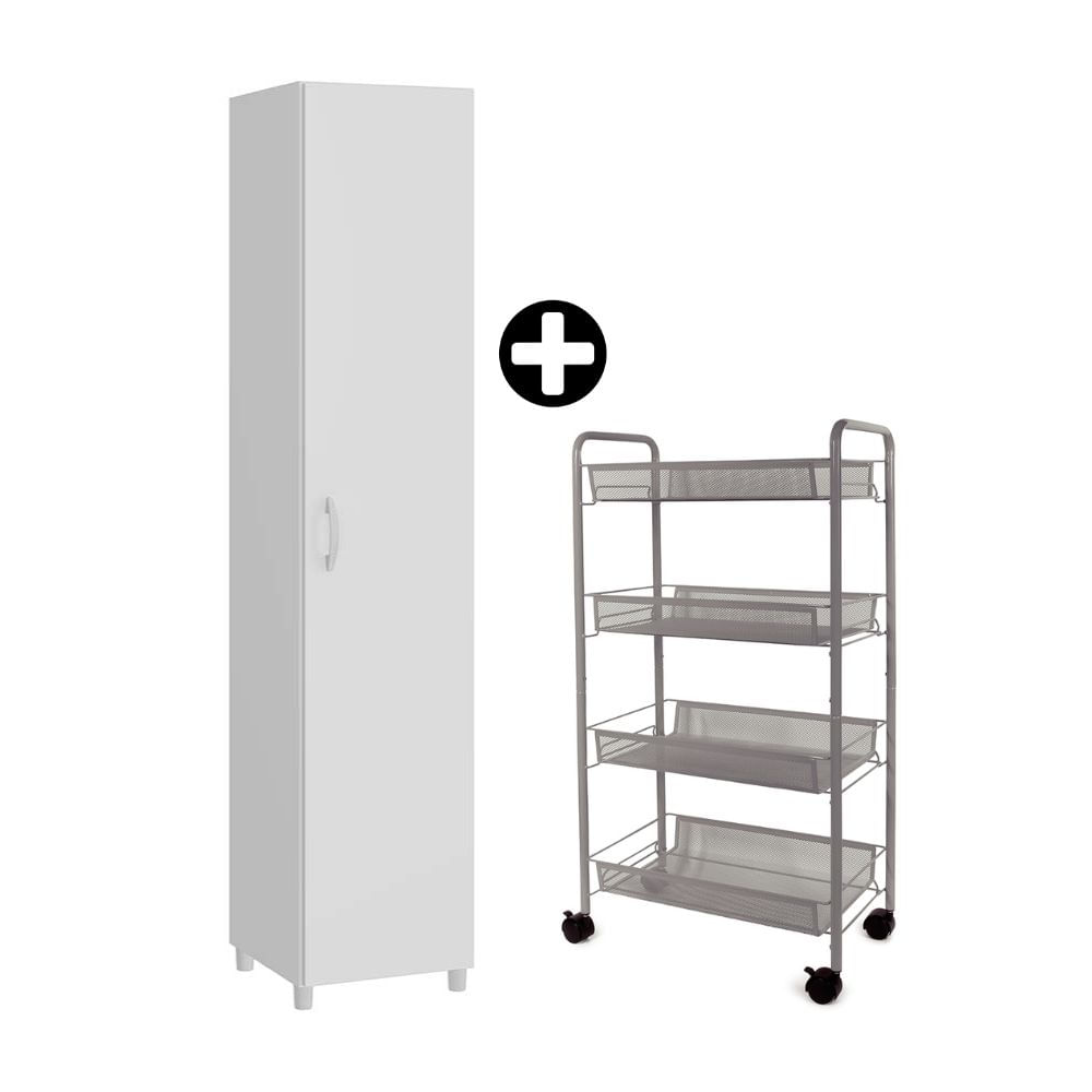 COMBO Orange: Mueble Despensero Dalia MDP 38x182cm Blanco + Carrito para frutas y verduras Gris