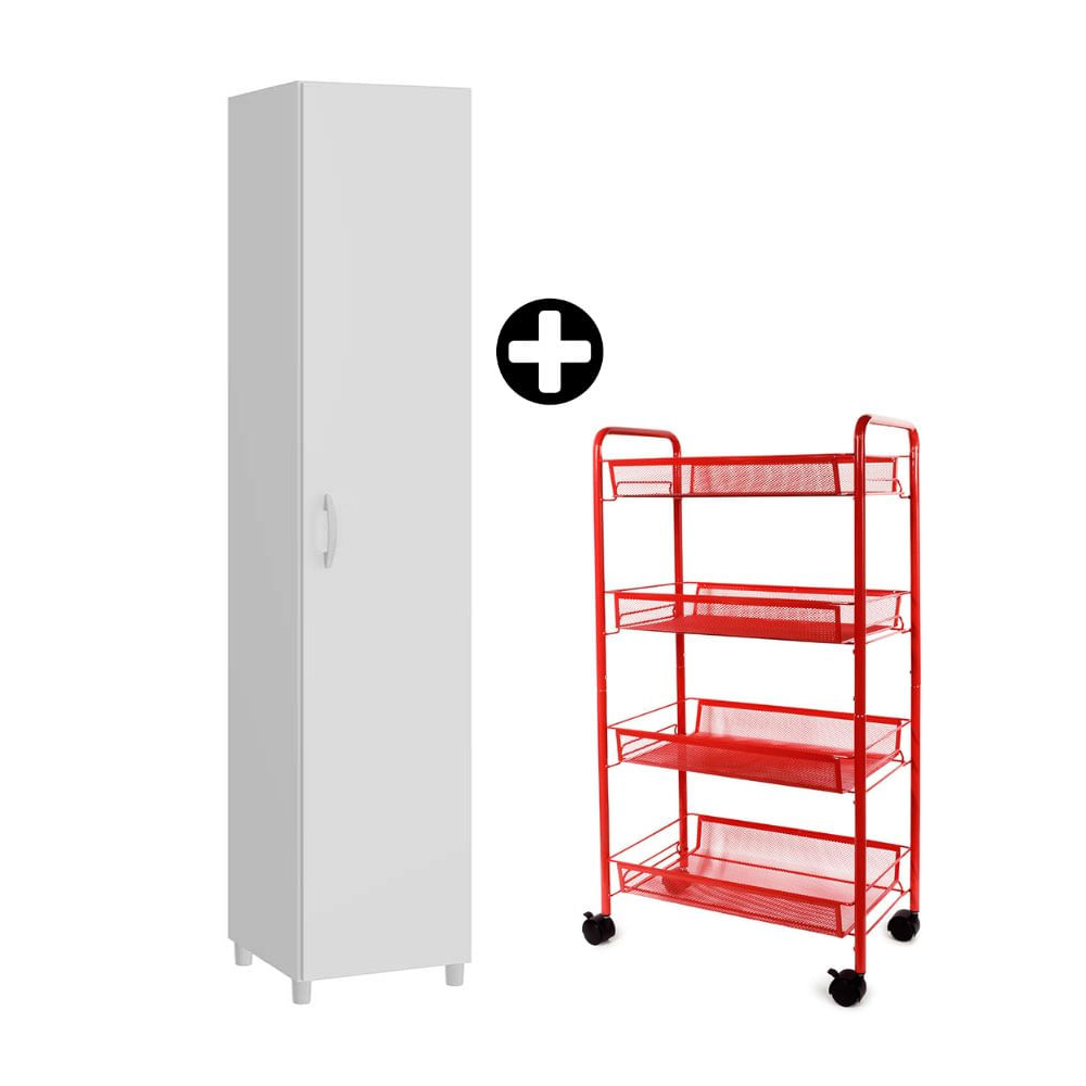 COMBO Orange: Mueble Despensero Dalia MDP 38x182cm Blanco + Carrito para frutas y verduras Rojo