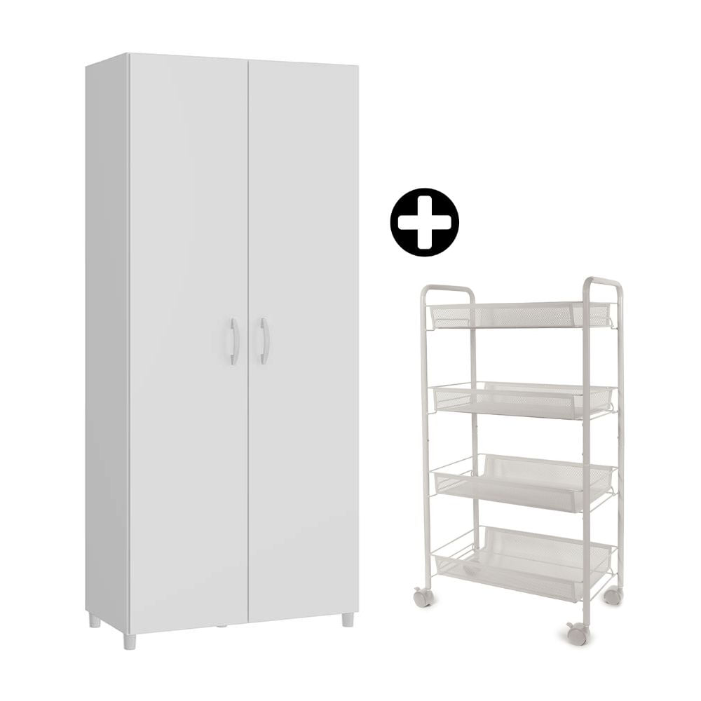 COMBO Orange: Mueble Despensero Dalia MDP 80x182cm Blanco + Carrito para frutas y verduras Blanco