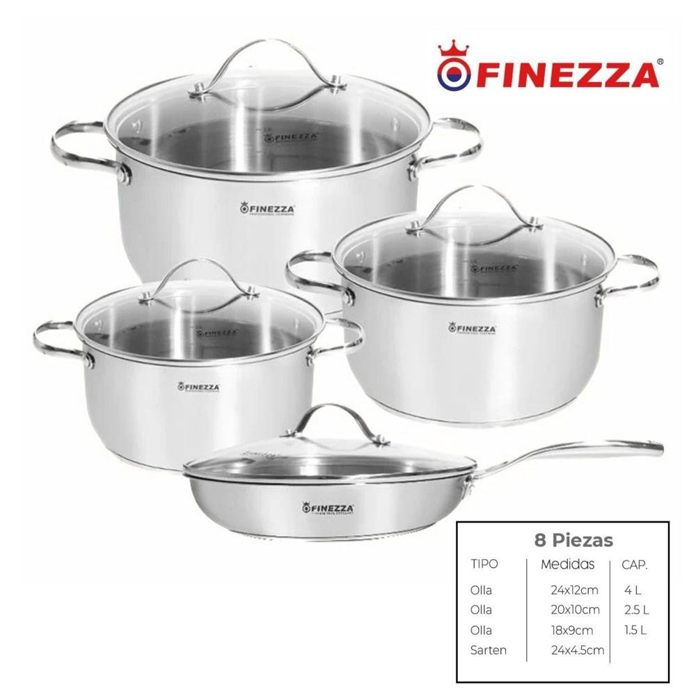 Juego de Ollas Finezza en Acero Inoxidable de 8 Piezas