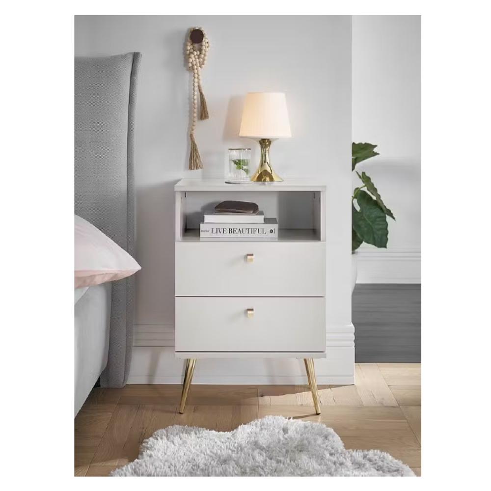 Velador Mesa de Noche Moderno Paulina Blanco R&R MUEBLES