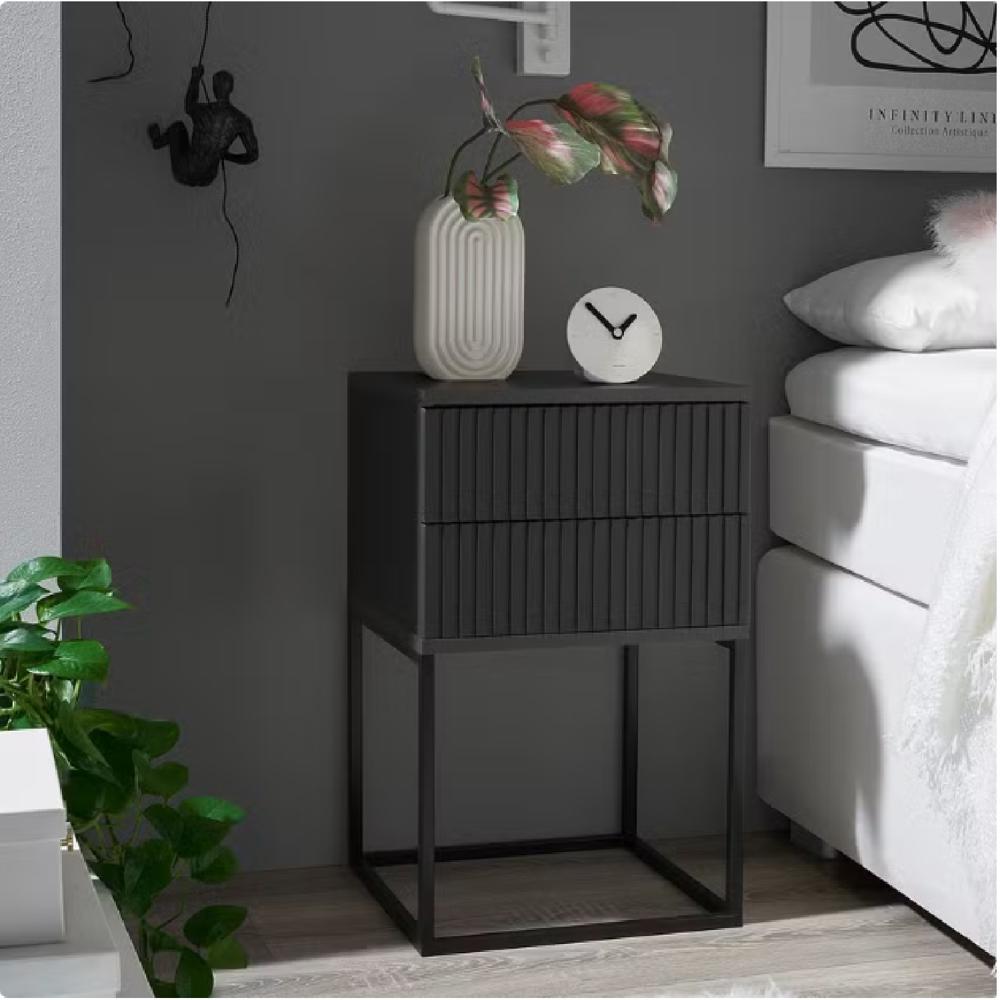 Velador Moderno Prado Negro 2 Cajones R&R MUEBLES