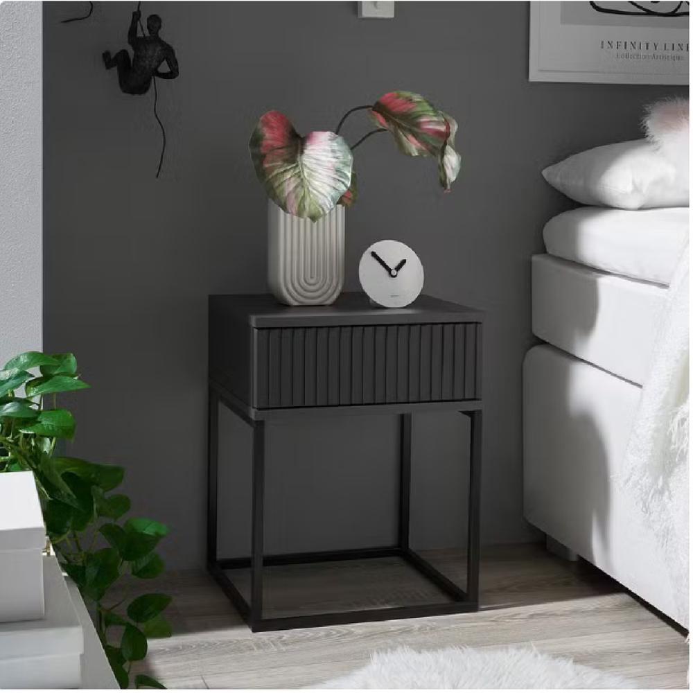 Velador Moderno Prado Negro 1 Cajón R&R MUEBLES