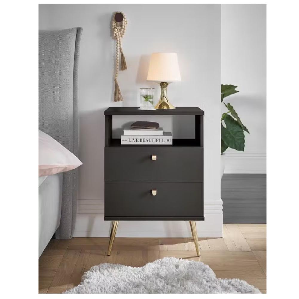 Velador Mesa de Noche Moderno Paulina Negro R&R MUEBLES