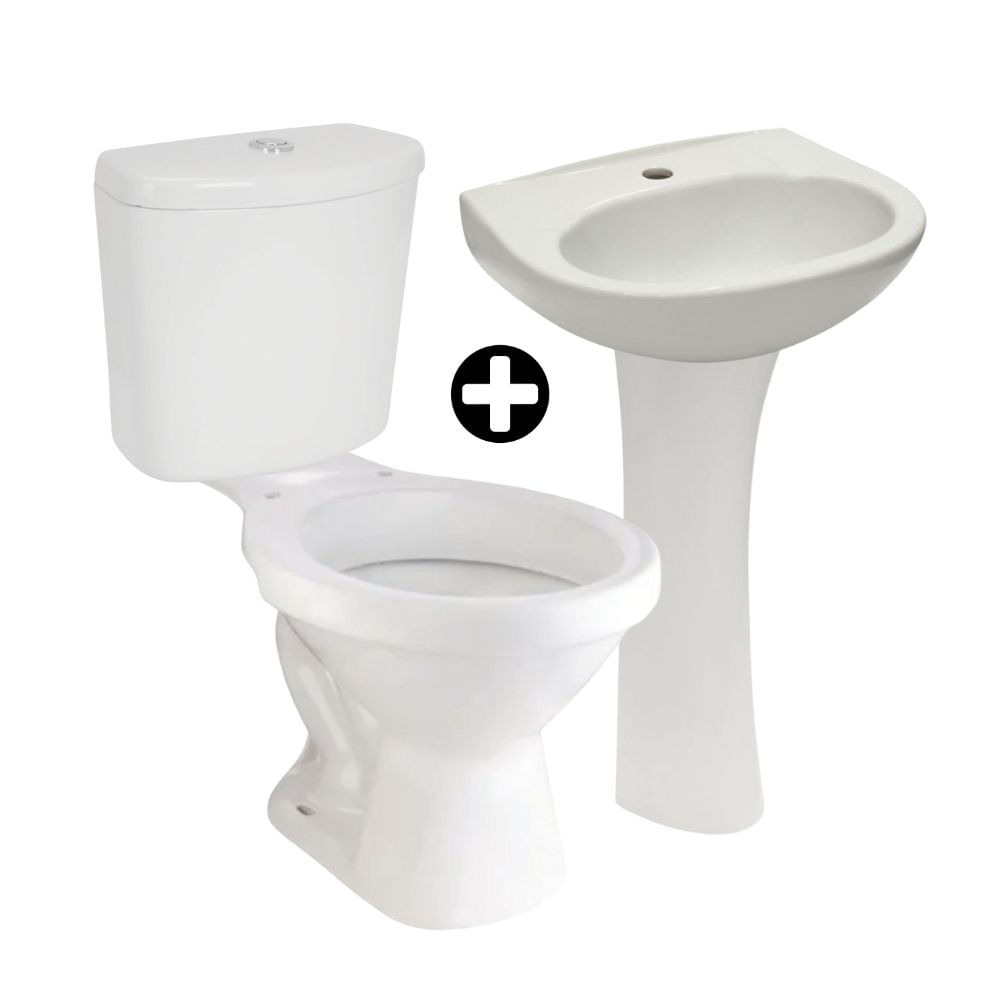 COMBO Tanque para inodoro Rapid Jet Premium Blanco + Taza Universal Blanco Sdw + Lavatorio Máncora Blanco + Pedestal Universal Blanco Trebol