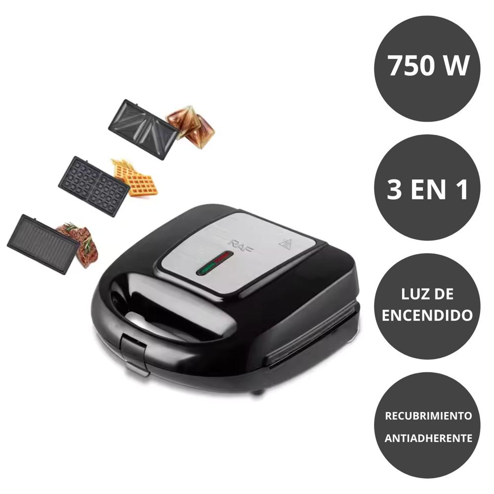 Máquina RAF R594R Waflera Sandwichera Grill 3 En 1 Negro