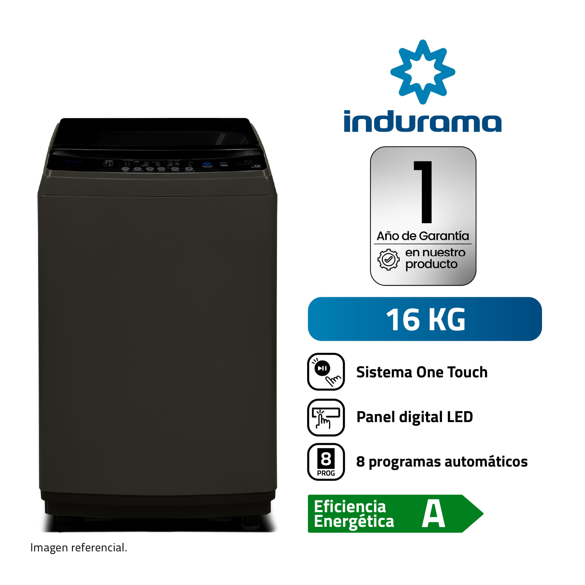 Lavadora INDURAMA Carga Superior 16 Kg LRI-16DTN Titanio