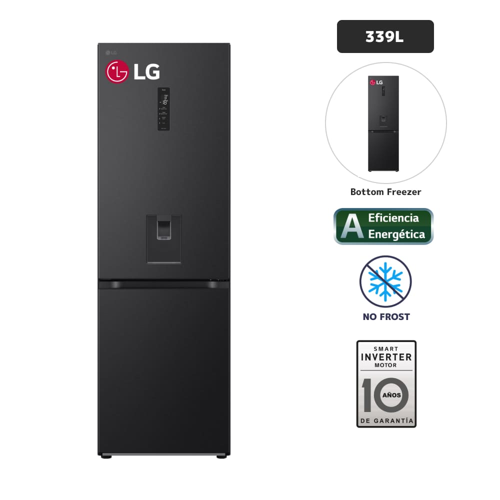 Refrigeradora LG 339L No Frost GB37SPV Negro Acero