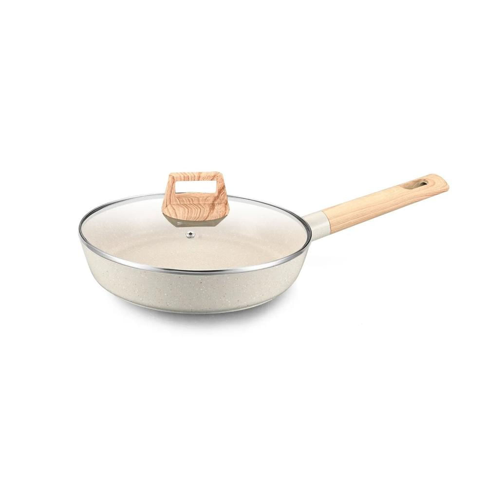 Sarten 24 cm Aluminio Antiadherente Cubierta En Marmol Con Tapa Vidrio