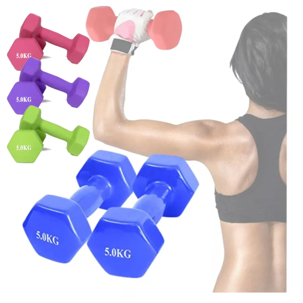 Par De Mancuernas Vinilo Plastificado Pesas 5KG 5 KG Fit