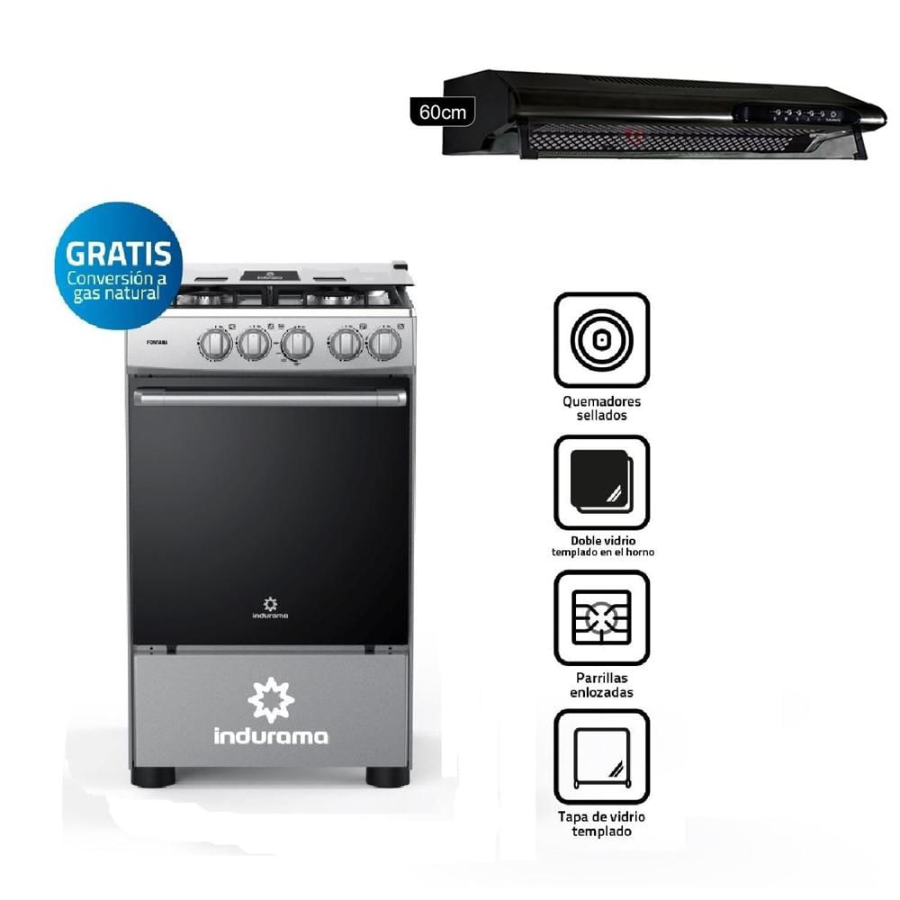Combo Indurama Cocina Fontana y Campana CEI-602NE