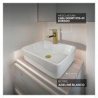 Combo Bowl Adeline Blanco + Caeli short Stg + Desagüe Pop Up Grande S/Rebose P/Bowl Cola Dorado 18cm