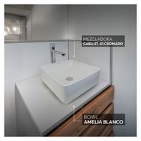 Combo Bowl Amelia Blanco + Caeli St + Desagüe Pop Up Grande S/Rebose P/Bowl Cola Cromado 18cm