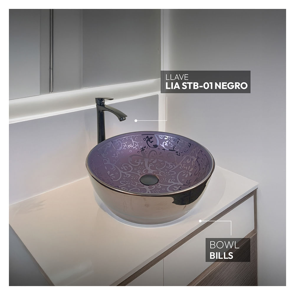 Combo Bowl Bills + Llave Lia Stb-01 + Desagüe Pop Up Grande S/Rebose P/Bowl 18cm