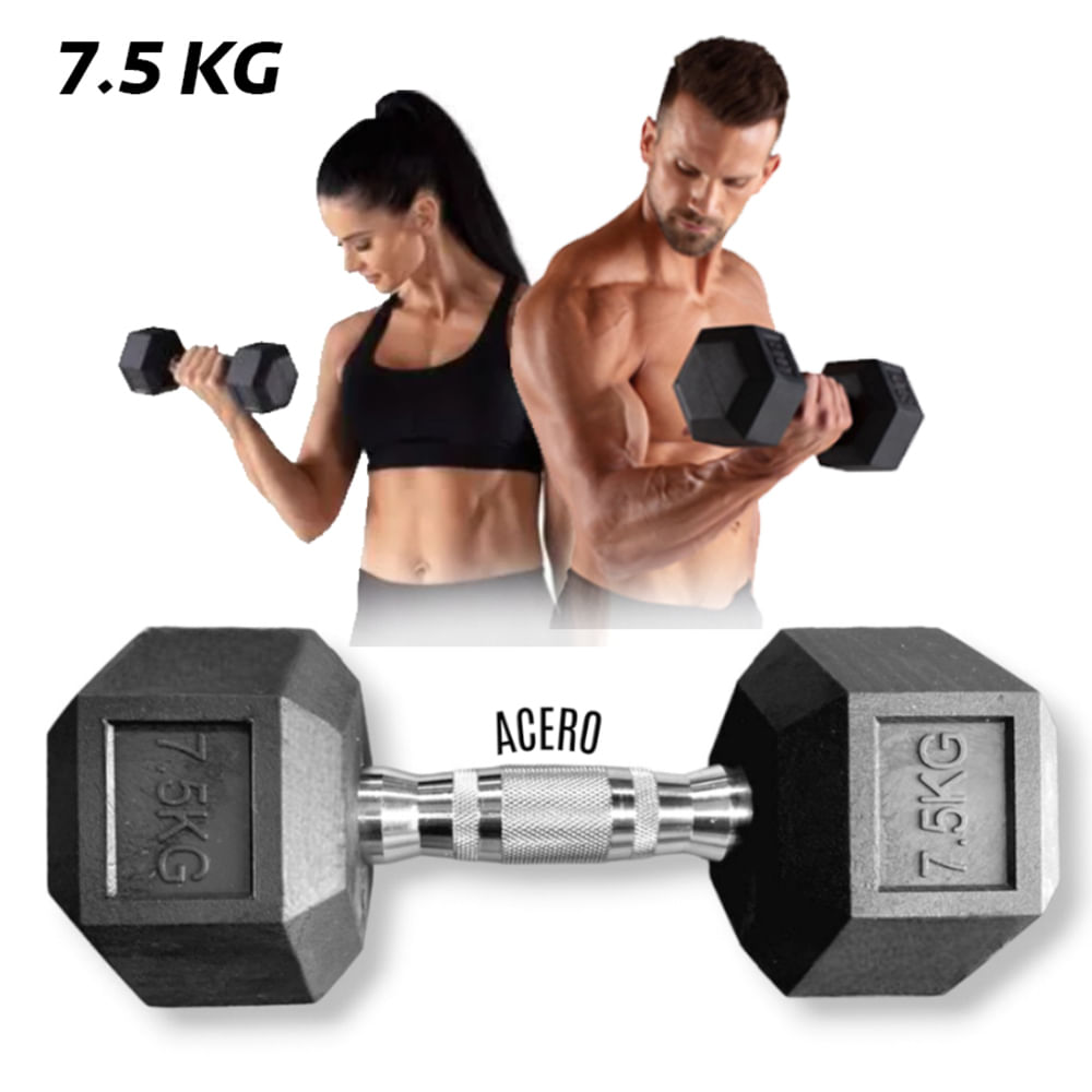 Mancuerna Hexagonal de caucho Pesa 7 5 KG 7.5kg