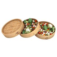 Vaporera De Bambu de 2 Piso Con Tapa Asa 24cm diam 3pza