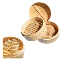 Vaporera De Bambu de 2 Piso Con Tapa Asa 22cm diam 3pza
