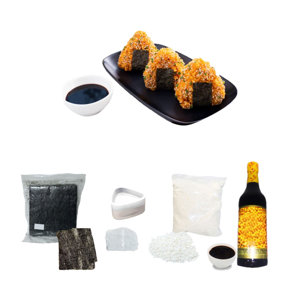 Pack Onigiri Clasico 4u Molde. Salsa de Soya. Arroz. Alga Nori