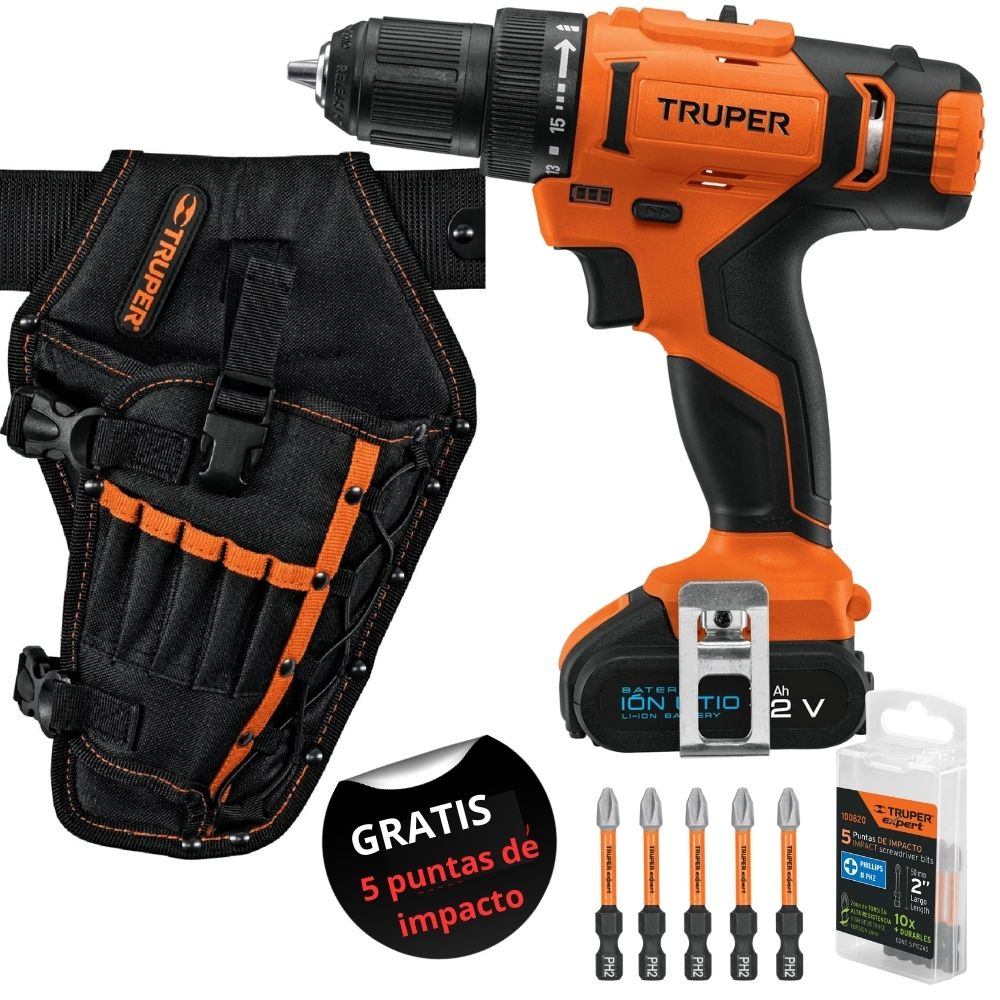 Kit Taladro inalambrico12v, estuche porta taladro, 5 puntas de impacto Kit Taladro inalambrico12v, estuche porta taladro, 5 puntas de impacto