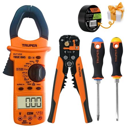 kit pinza amperimétrica pelacable automático ponchador 2 desarmadores