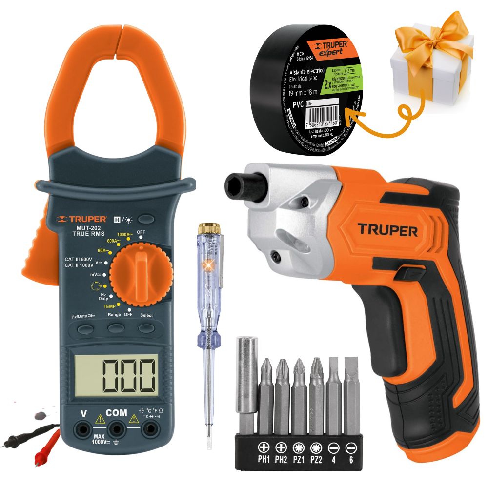 kit pinza amperimétrica industrial Destornillador inalámbrico Truper kit pinza amperimétrica industrial Destornillador inalámbrico Truper