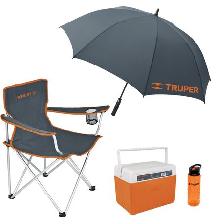 Combo Silla de playa camping plegable sombrilla cooler