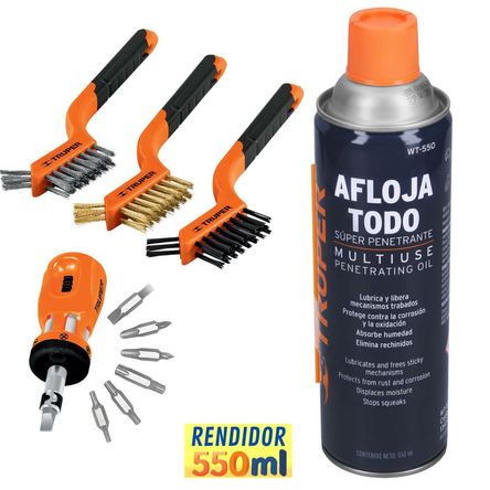 Combo Aceite Afloja Todo, 3 cepillos, desarmador multiuso 12 puntas