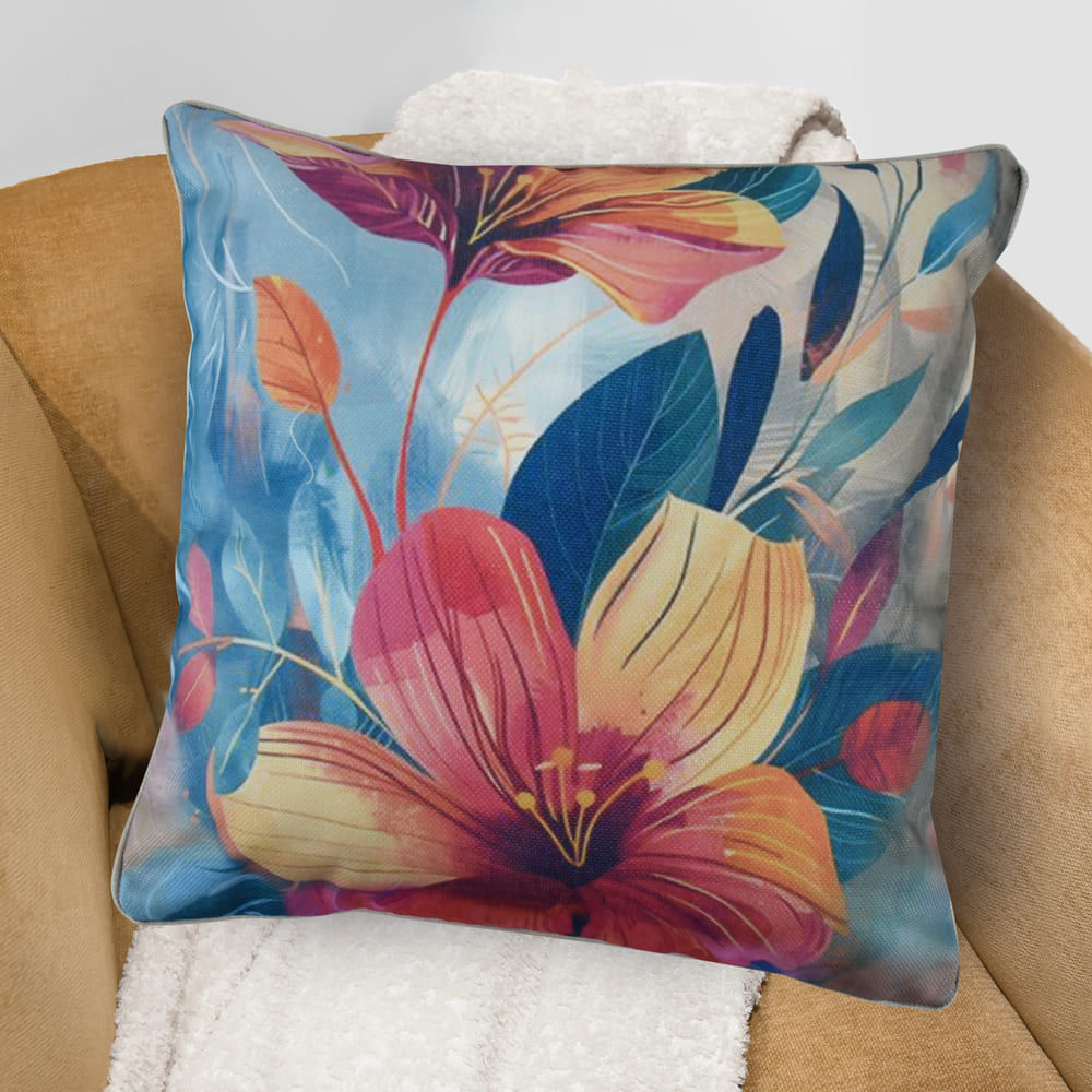 Cojín estampado con cierre Lirios 45x45cm Orange