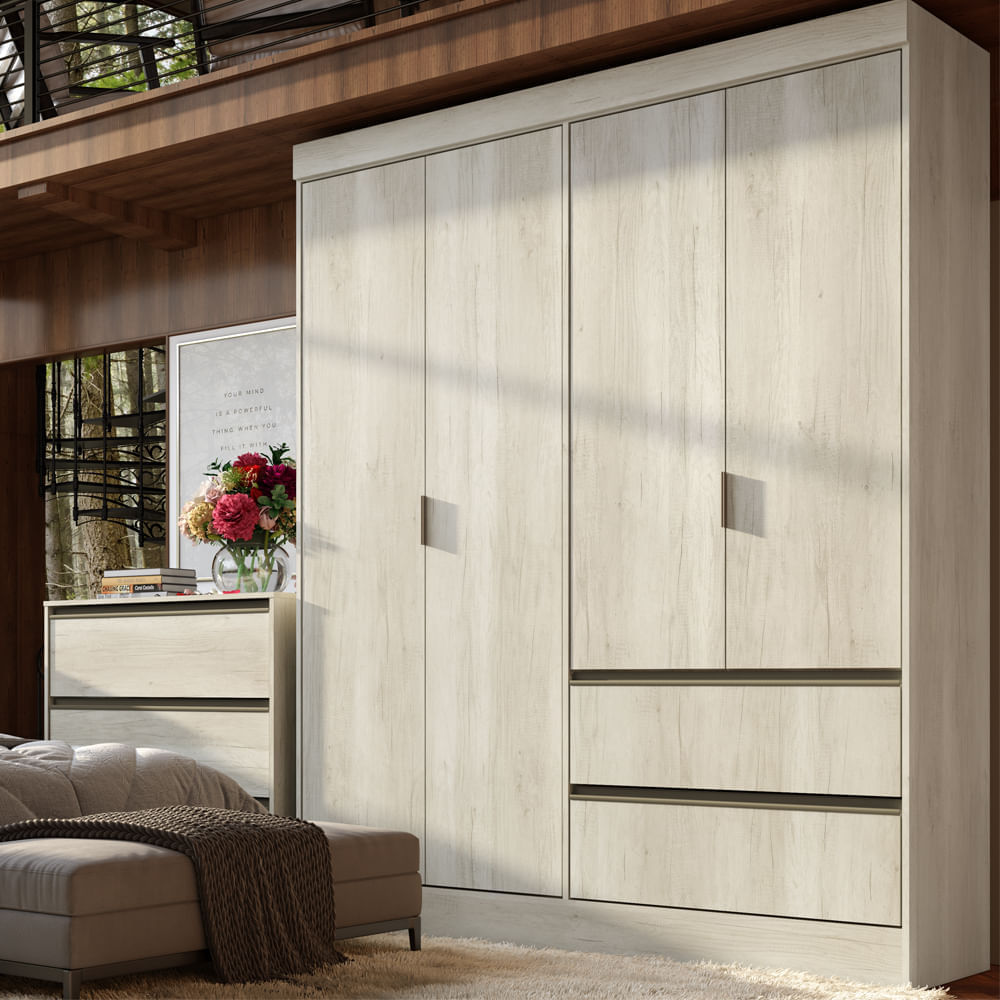 Ropero Nico 4 Puertas 2 Cajones Blanco