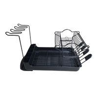 Escurridor de Platos de 2 Niveles con Porta Vasos y Copas Negro