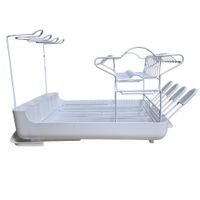 Escurridor de Platos de 2 Niveles con Porta Vasos y Copas Blanco