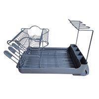 Escurridor de Platos de 2 Niveles con Porta Vasos y Copas Plomo