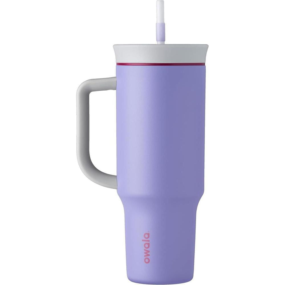 Vaso de acero inoxidable con tapa resistente y pajilla morado claro