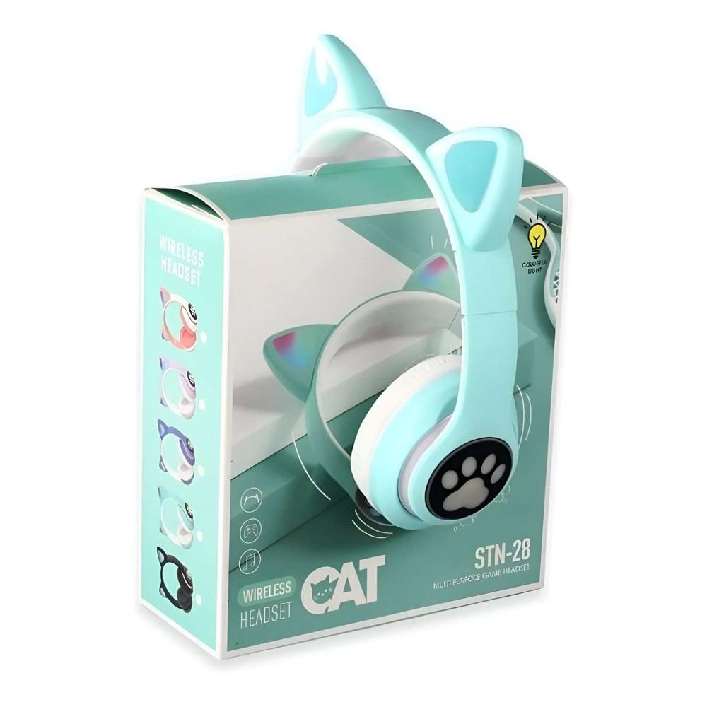 Audífonos Bluetooth Tipo Oreja de Gato con Luz Led STN-28 Verde