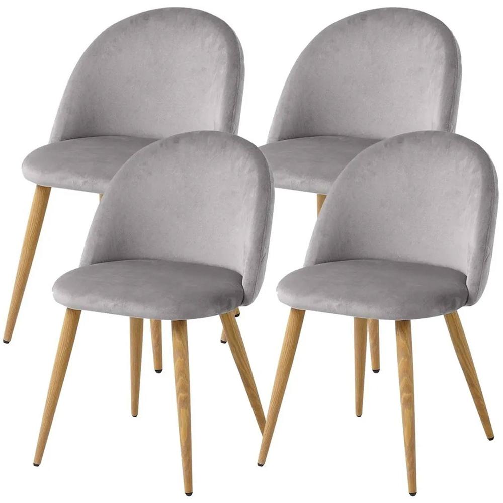 Set x 4 Sillas Comedor Sitial Terciopelo Acolchada Gris Claro
