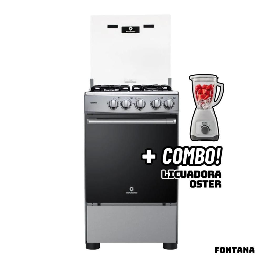 Cocina De Pie INDURAMA a Gas 4 Hornillas FONTANA + Licuadora OSTER Blanca