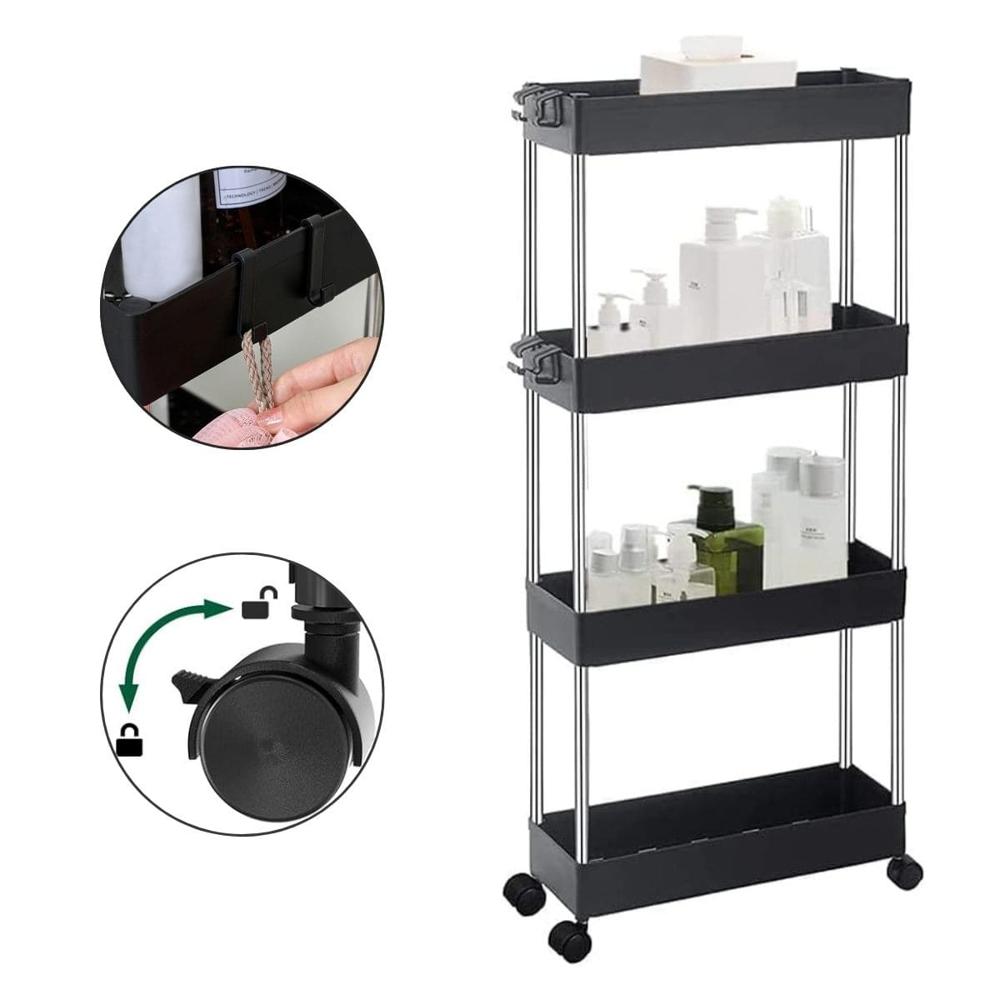 Carrito Organizador Multiuso Pinpin De 4 Niveles Delgado Negro 175NE01