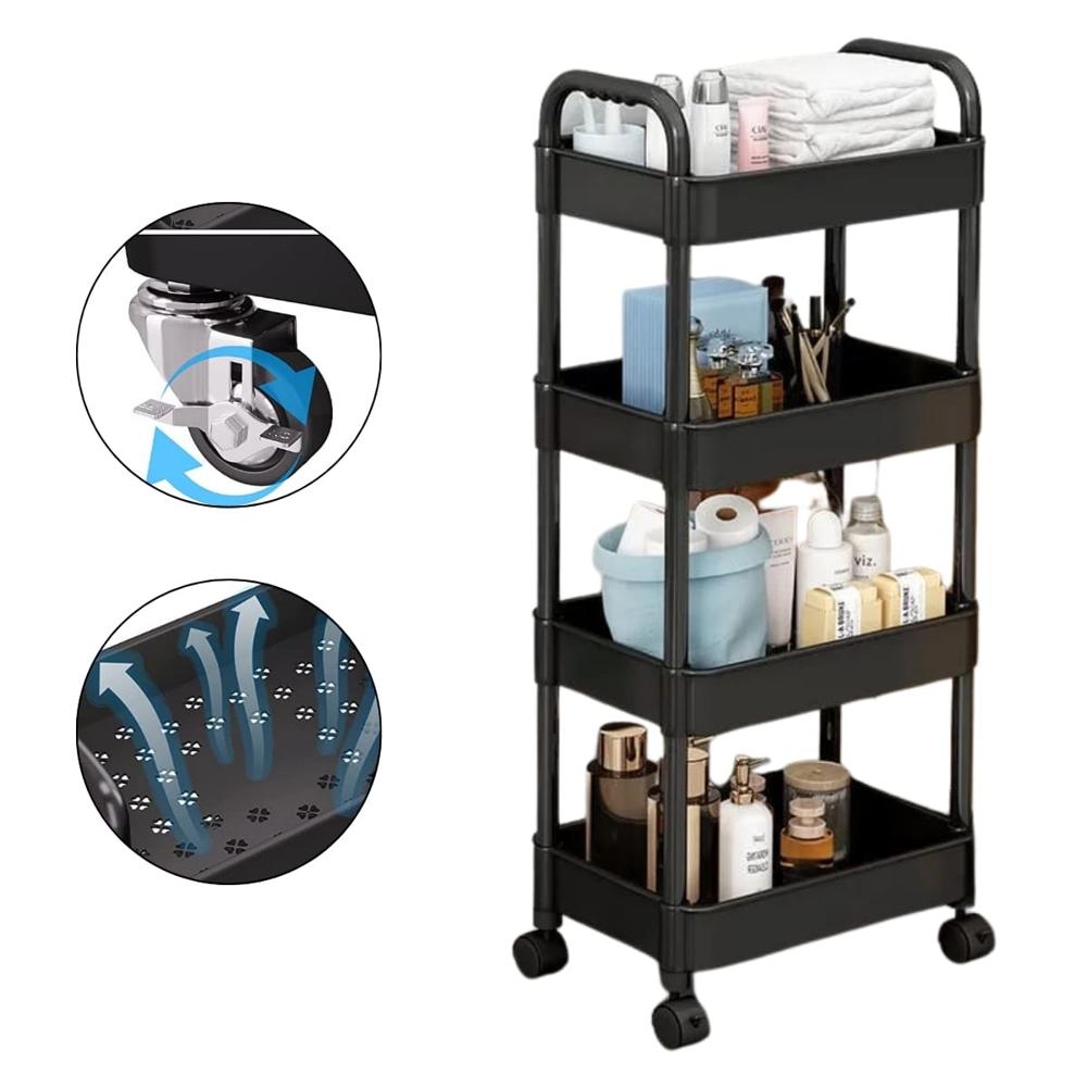 Carrito De 4 Niveles Con Asas Organizador Multiuso Negro  338NE01