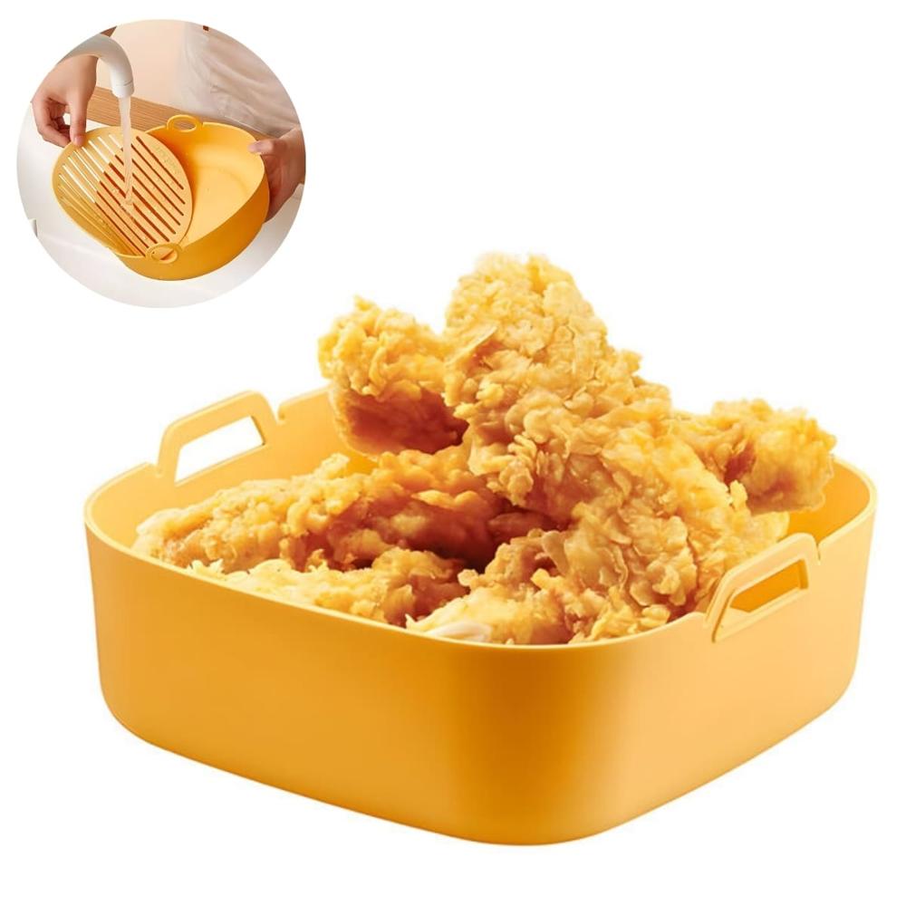 Bandeja De Silicona Reutilizable Para Freidora Horno Cuadrada Amarillo 302BCA01