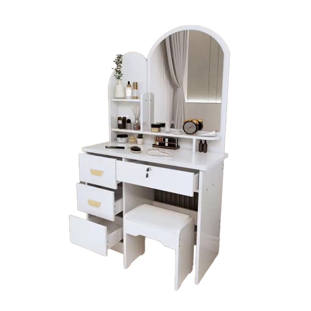 Tocador de Maquillaje Con Espejo Con Taburete Para Dormitorio Blanco WJY074L