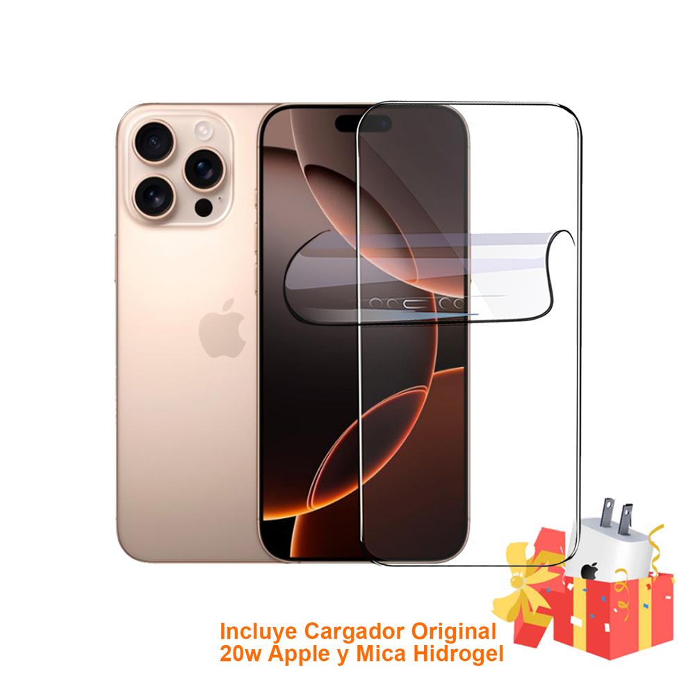 Apple Iphone 16 Pro 128Gb Esim Desert Titanium con Mica Hidrogel y Cargador 20w Original