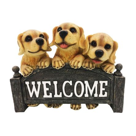 Adorno Bienvenido 3 Perros Resina 24cm Orange