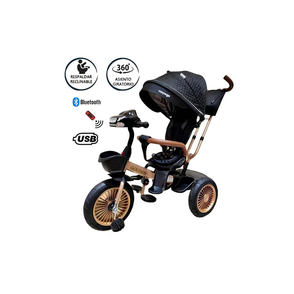 Triciclo Asiento Giratorio Voyage GOLDEN con Tela UV Negro